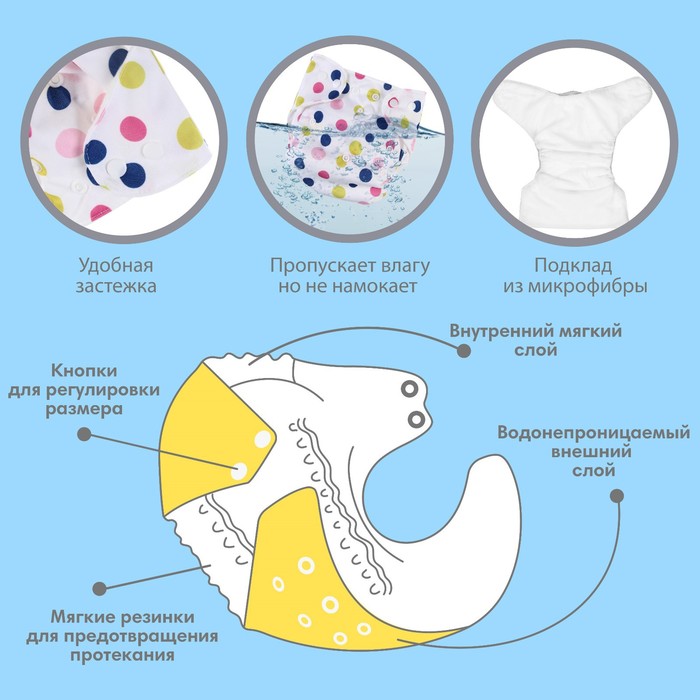 Многоразовый подгузник «Для малышек-2», на кнопках, цвета МИКС