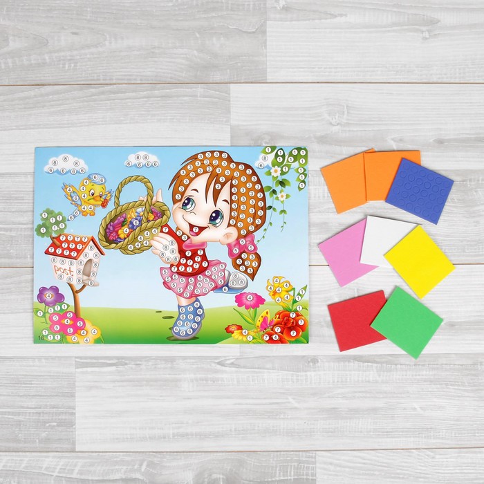 Мозаика стикерная "Девочка с корзинкой", круглые элементы