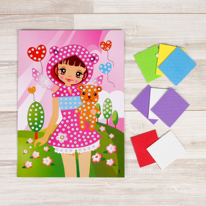 Мозаика стикерная "Девочка с мишкой", круглые элементы