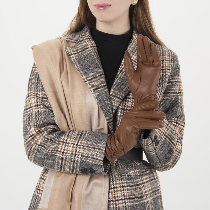 Перчатки женские, размер 8, с подкладом, цвет коричневый