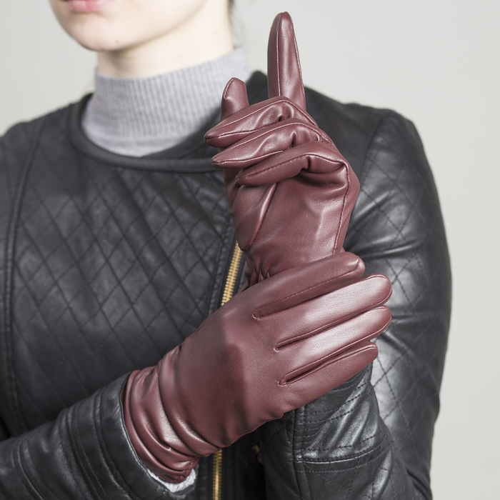 Перчатки женские, размер 7.5, с подкладом, цвет бордовый
