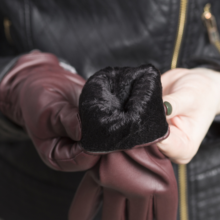 Перчатки женские, размер 7.5, с подкладом, цвет бордовый