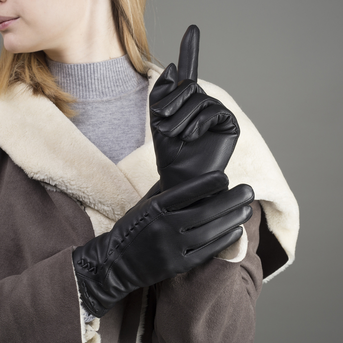 Перчатки женские, размер 8, с подкладом, цвет чёрный