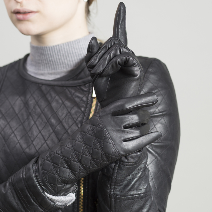Перчатки женские, размер 7.5, с подкладом, цвет чёрный