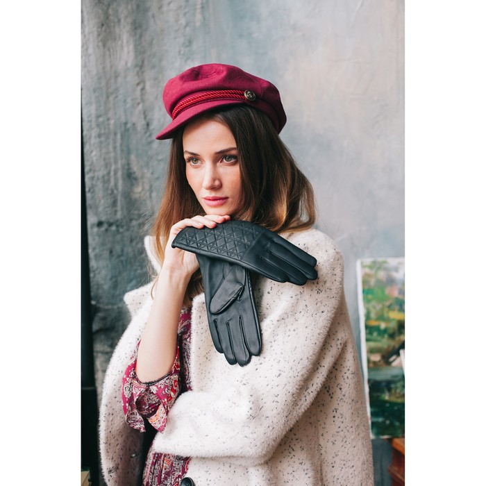 Перчатки женские, размер 7.5, с подкладом, цвет чёрный