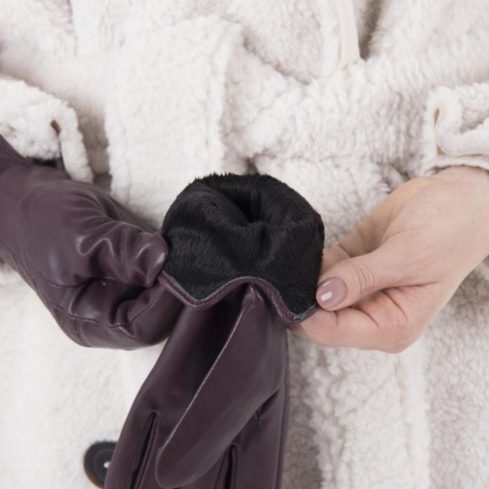 Перчатки женские, размер 6.5, с подкладом, цвет бордовый