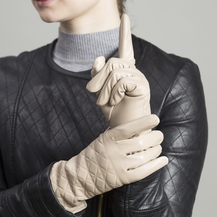 Перчатки женские, размер 7, с подкладом, цвет бежевый