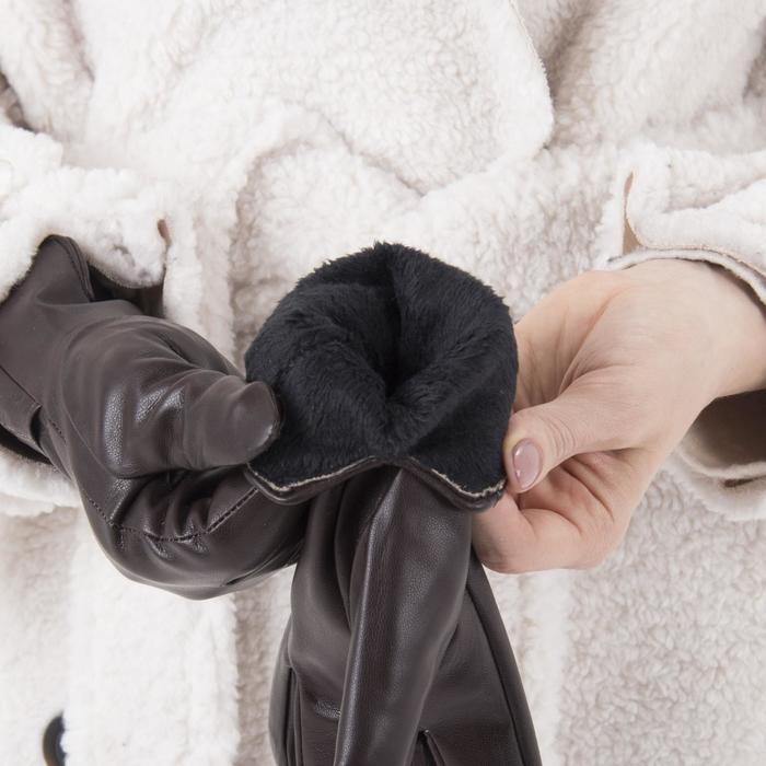 Перчатки женские, размер 6.5, с подкладом, цвет коричневый