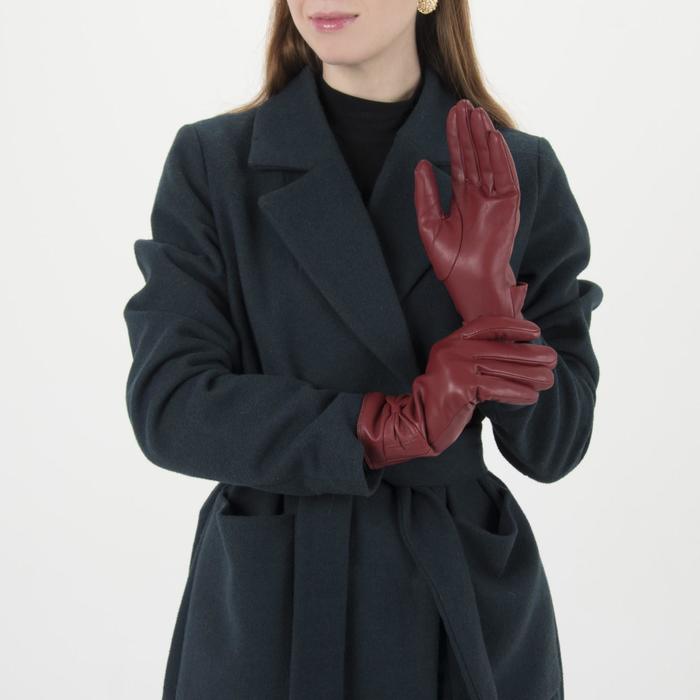 Перчатки женские, размер 6.5, с подкладом, цвет бордовый