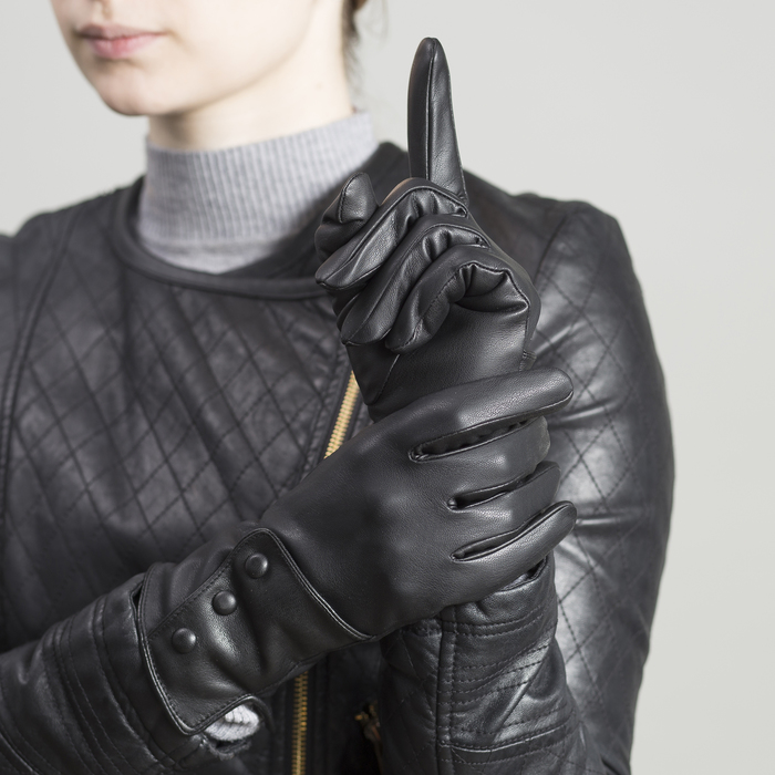 Перчатки женские, размер 6.5, с подкладом, цвет чёрный