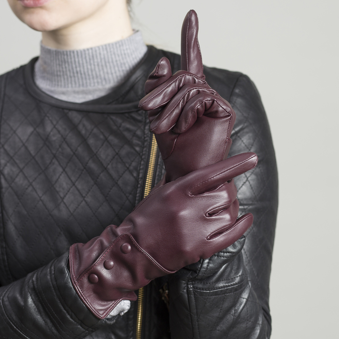 Перчатки женские, размер 8, с подкладом, цвет бордовый