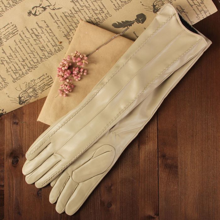 Перчатки женские, длинные, размер 7, с подкладом, цвет бежевый