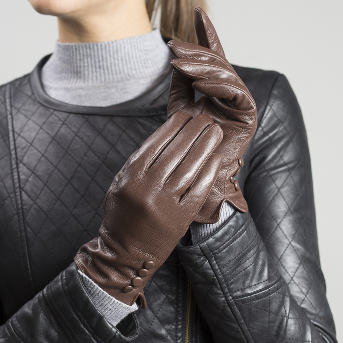 Перчатки женские, размер 7, с подкладом, цвет коричневый