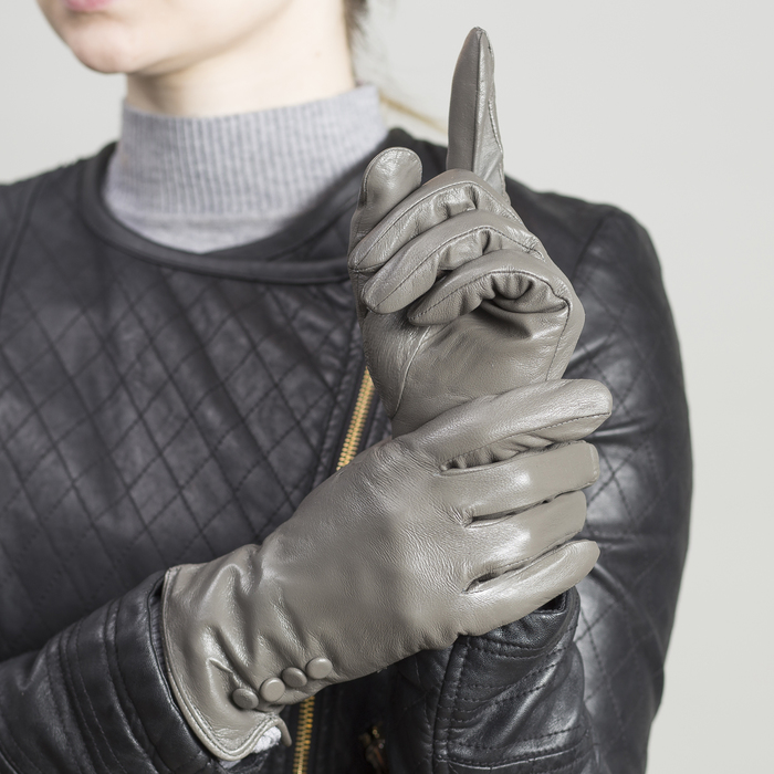 Перчатки женские, размер 7.5, с подкладом, цвет серый