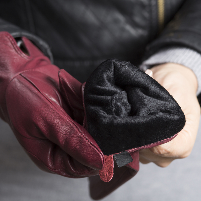 Перчатки женские, размер 6.5, с подкладом, цвет бордовый