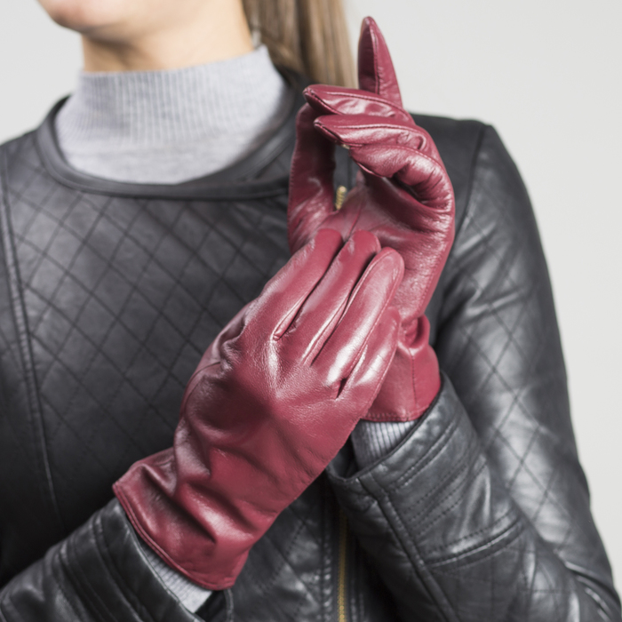 Перчатки женские, размер 7.5, с подкладом, цвет бордовый