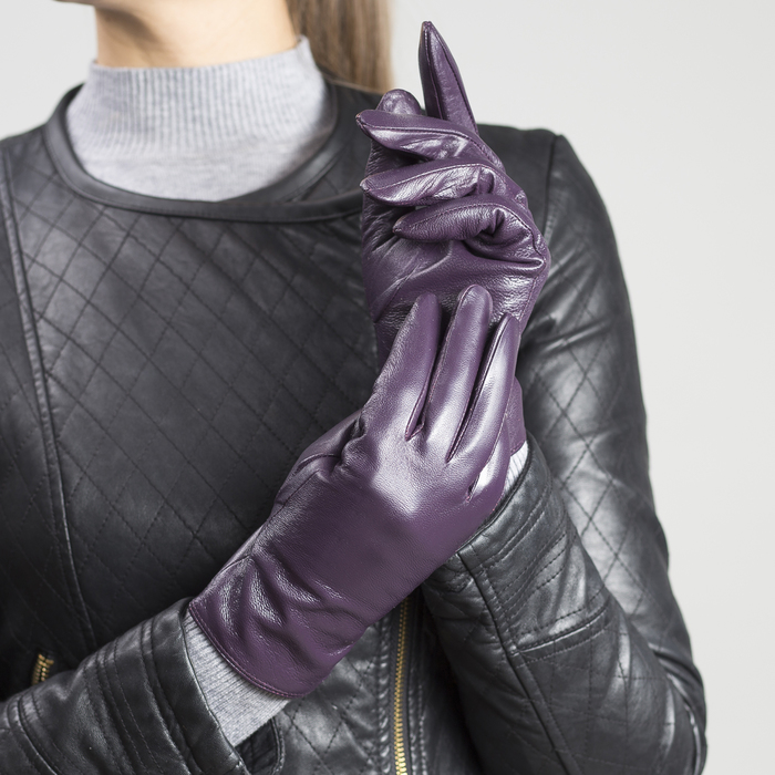 Перчатки женские, размер 8, с подкладом, цвет фиолетовый