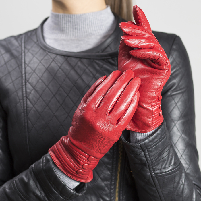 Перчатки женские, размер 7.5, с подкладом, цвет красный