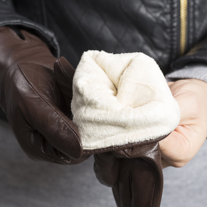 Перчатки женские, размер 6.5, с подкладом, цвет коричневый