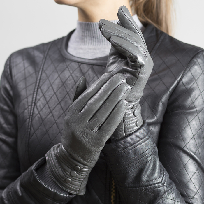 Перчатки женские, размер 7.5, с подкладом, цвет серый