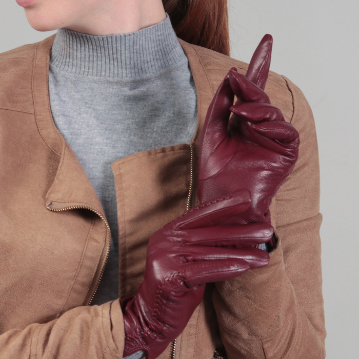 Перчатки женские, размер 6.5, с подкладом, цвет бордовый