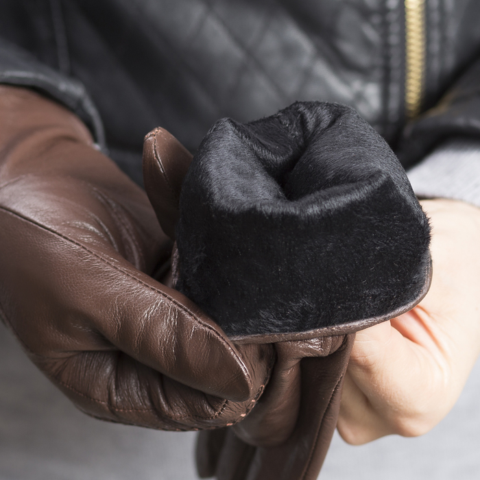 Перчатки женские, размер 6.5, с подкладом, цвет коричневый