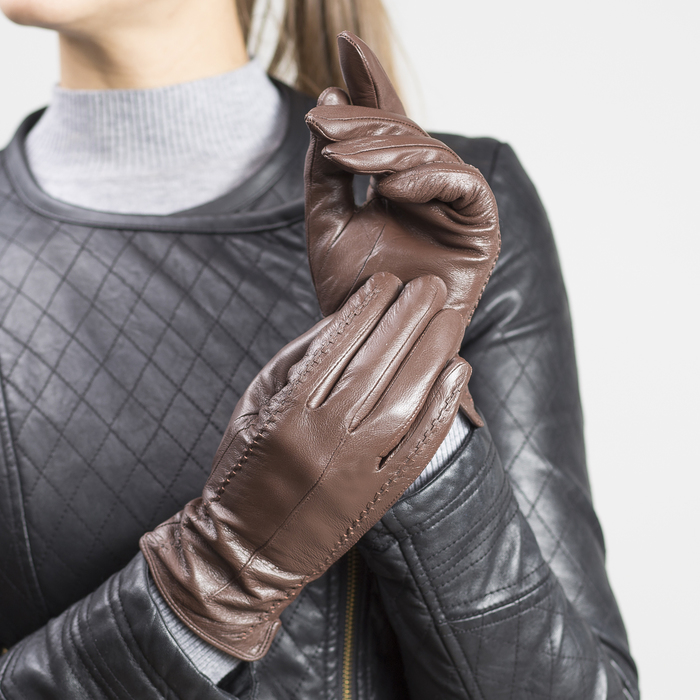 Перчатки женские, размер 7.5, с подкладом, цвет коричневый
