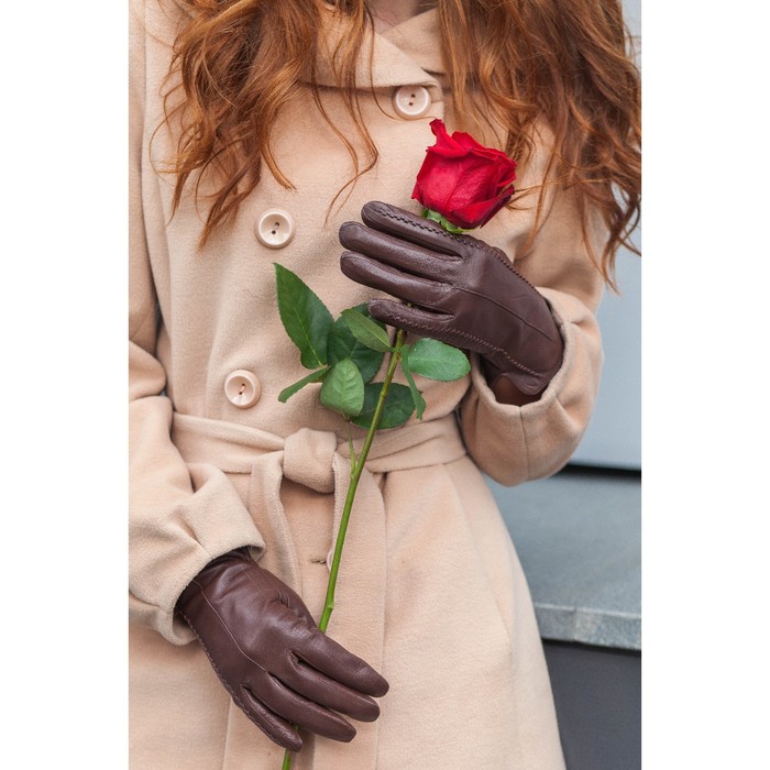 Перчатки женские, размер 8, с подкладом, цвет коричневый