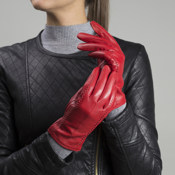 Перчатки женские, размер 7.5, с подкладом, цвет красный