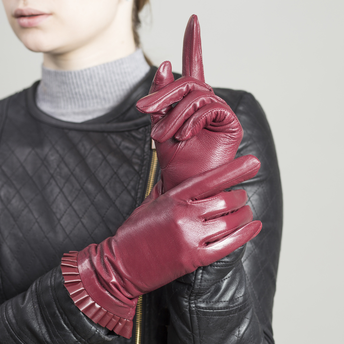 Перчатки женские, размер 7.5, с подкладом, цвет бордовый