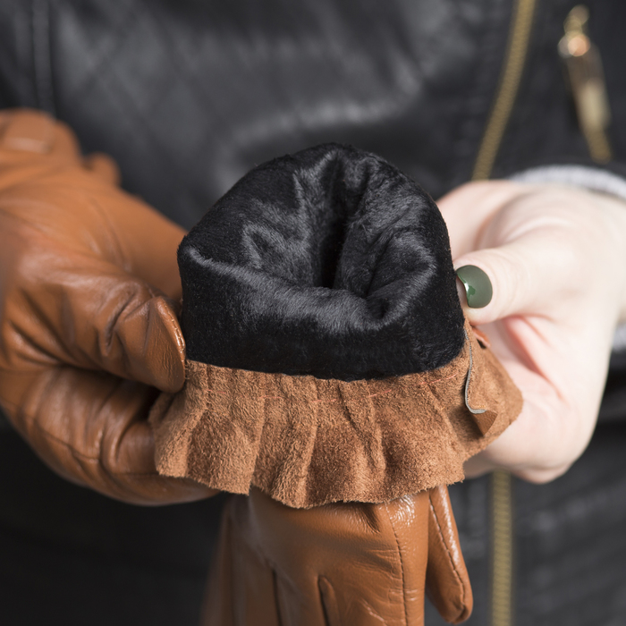 Перчатки женские, размер 7, с подкладом, цвет коричневый