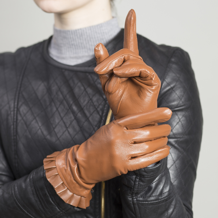 Перчатки женские, размер 8, с подкладом, цвет коричневый