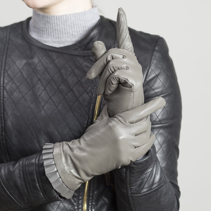 Перчатки женские, размер 8, с подкладом, цвет серый