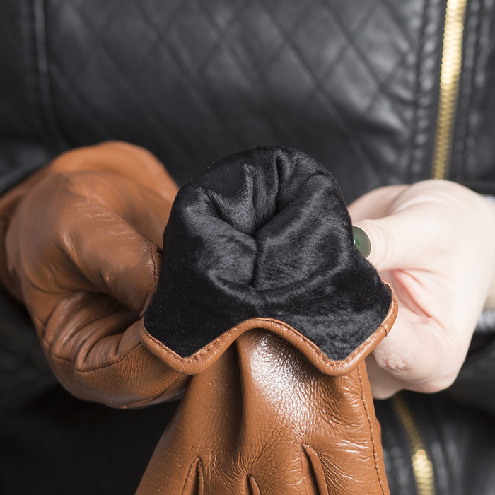 Перчатки женские, размер 7.5, с подкладом, цвет коричневый