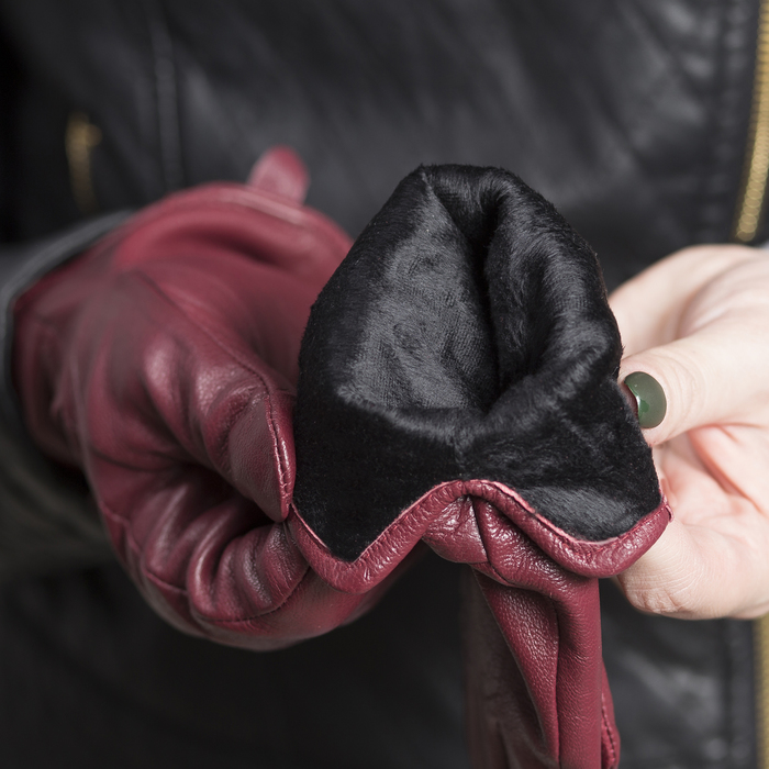 Перчатки женские, размер 6.5, с подкладом, цвет бордовый