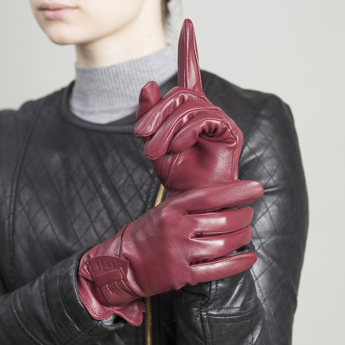 Перчатки женские, размер 7.5, с подкладом, цвет бордовый