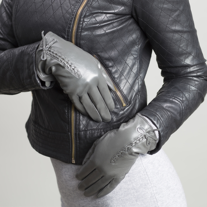 Перчатки женские, размер 7.5, с подкладом, цвет серый