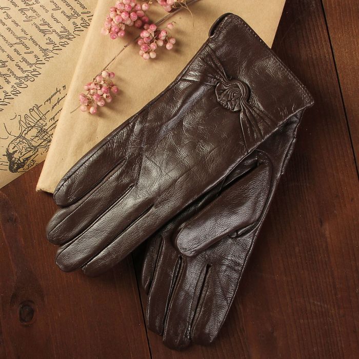 Перчатки женские, размер 7.5, с подкладом, цвет коричневый