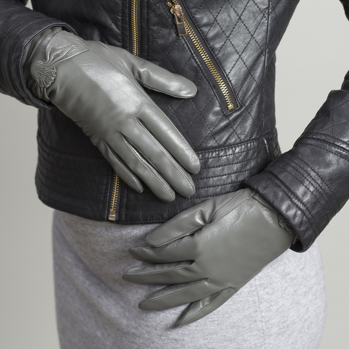 Перчатки женские, размер 7.5, с подкладом, цвет серый