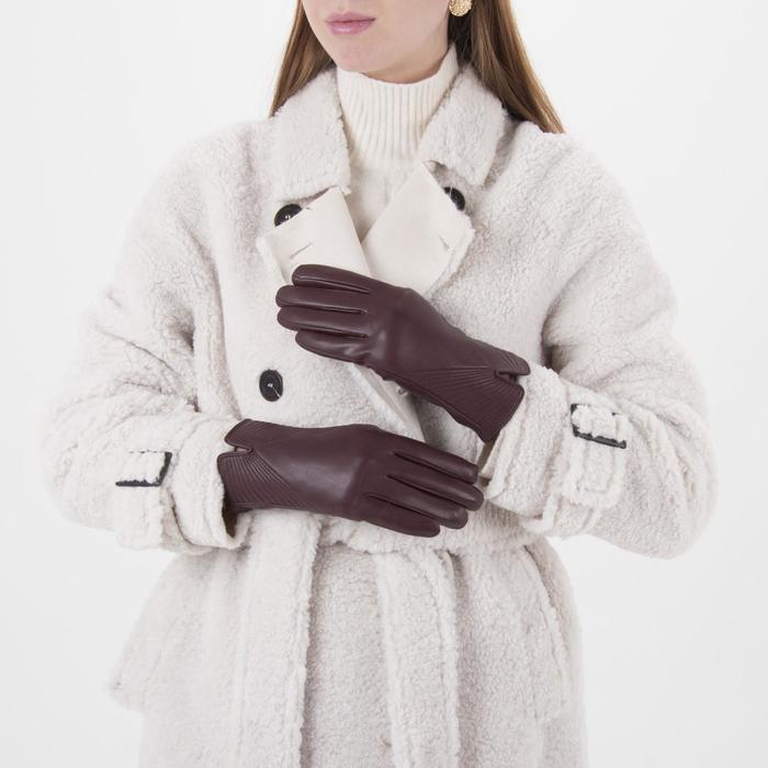 Перчатки женские, размер 6.5, с подкладом, цвет бордовый