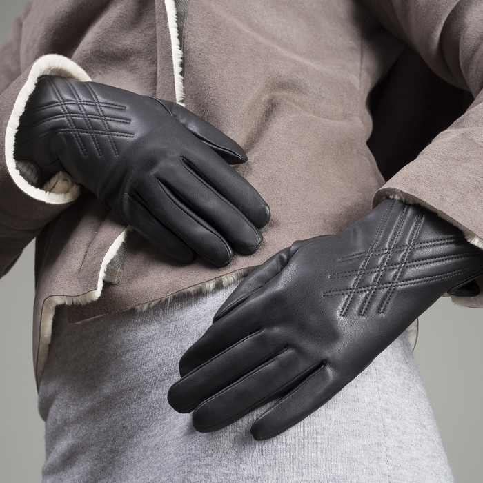 Перчатки женские, размер 6.5, с подкладом, цвет чёрный