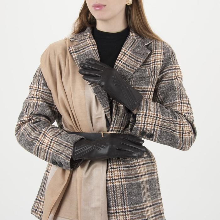 Перчатки женские, размер 6.5, с подкладом, цвет коричневый