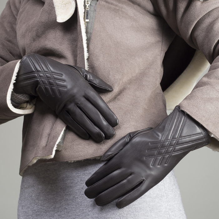 Перчатки женские, размер 7.5, с подкладом, цвет коричневый