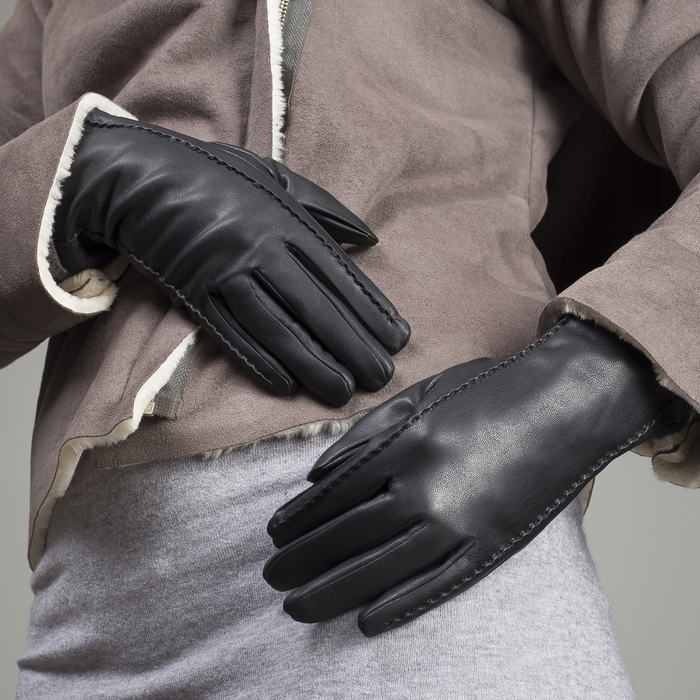 Перчатки женские, размер 7, с подкладом, цвет чёрный