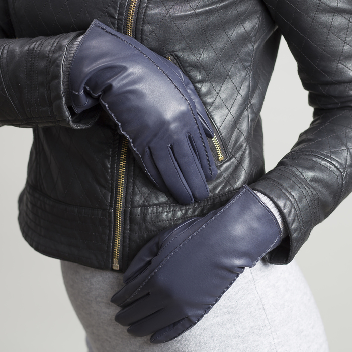 Перчатки женские, размер 8, с подкладом, цвет синий