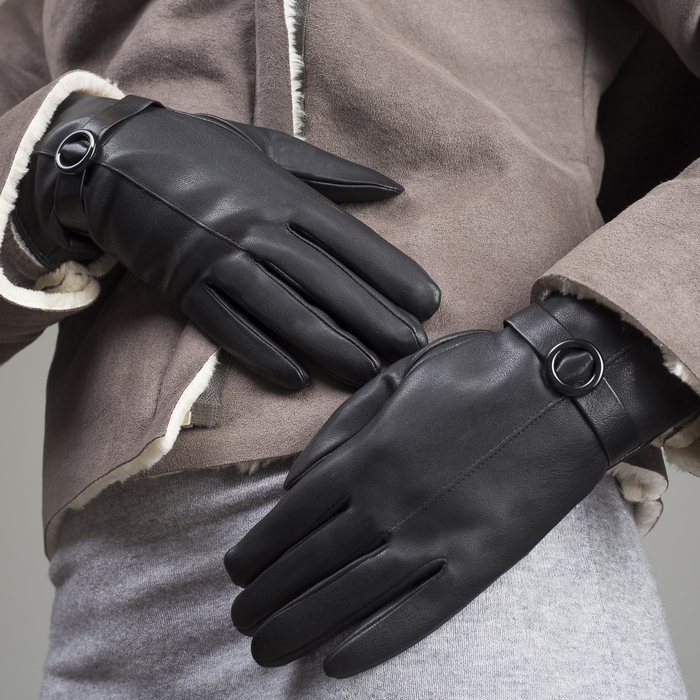 Перчатки женские, пряжка, размер 7, с подкладом, цвет чёрный