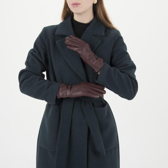 Перчатки женские, размер 6.5, пряжка, с подкладом, цвет бордовый