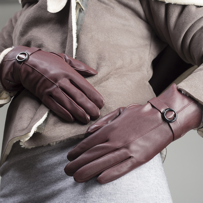 Перчатки женские, пряжка, размер 7, с подкладом, цвет бордовый