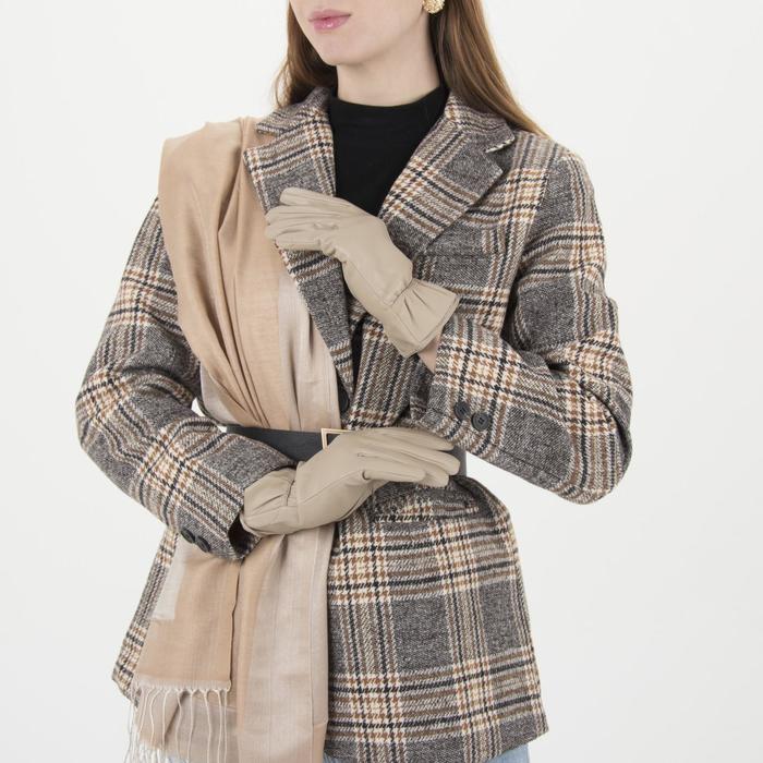 Перчатки женские, размер 6.5, с подкладом, цвет бежевый