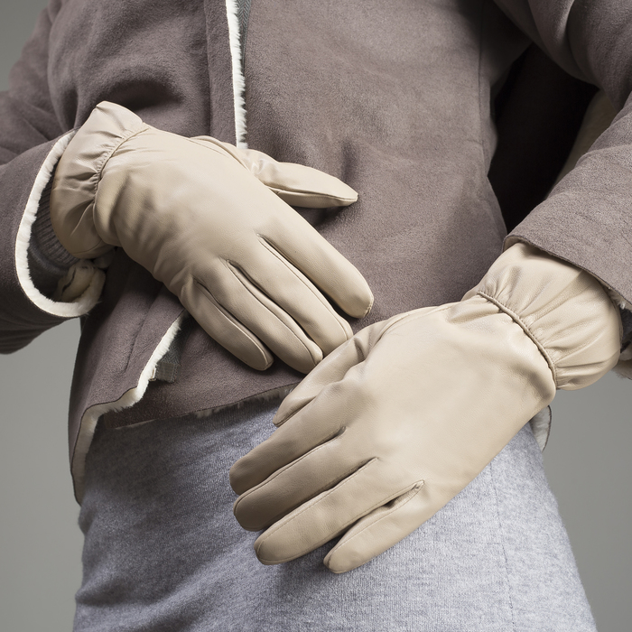 Перчатки женские, размер 7, с подкладом, цвет бежевый